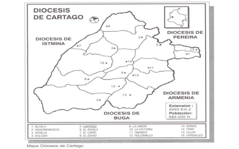 Mapa de la diócesis de Cartago
